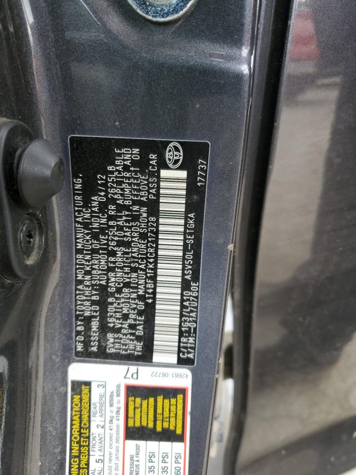 4T4BF1FK4CR217328 2012 Toyota Camry Base