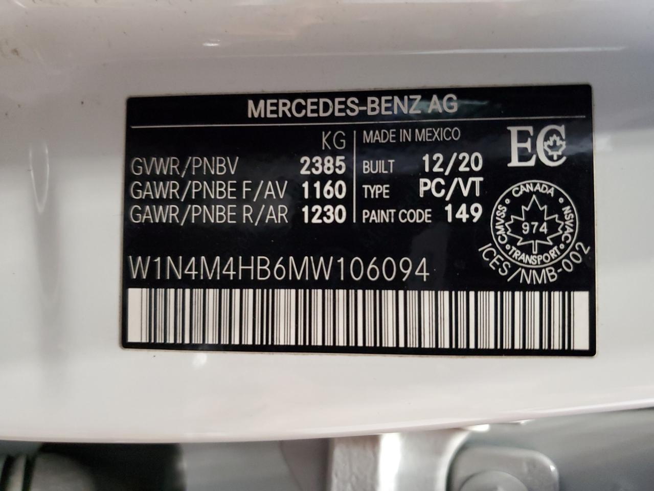 W1N4M4HB6MW106094 2021 Mercedes-Benz Glb 250 4Matic