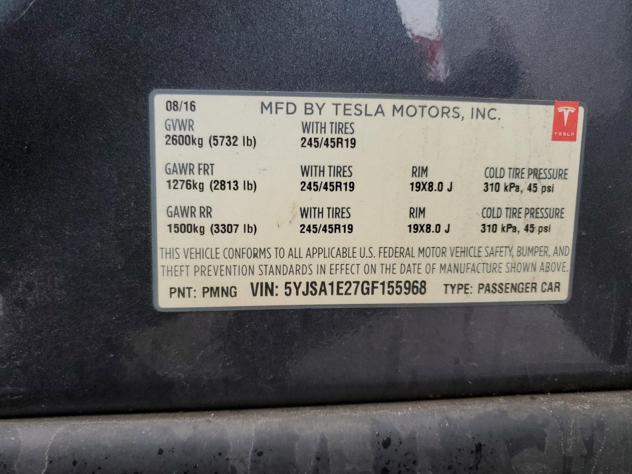 5YJSA1E27GF155968 2016 Tesla Model S