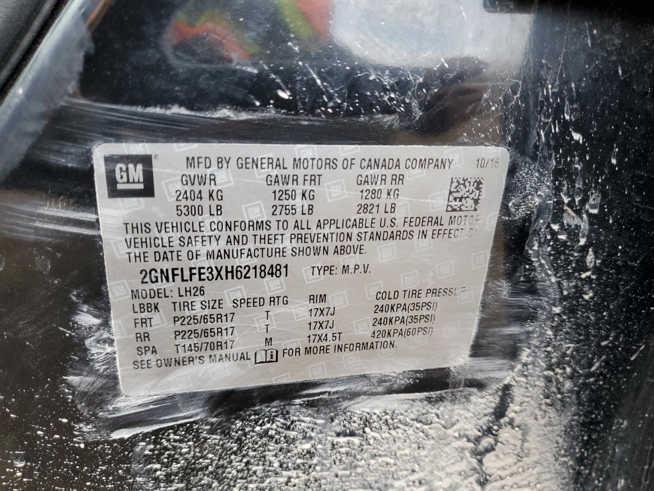 2GNFLFE3XH6218481 CHEVROLET EQUINOX 2017