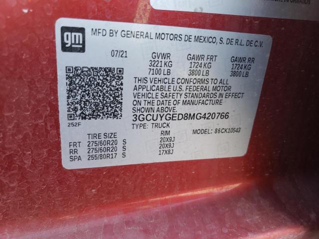 2021 CHEVROLET SILVERADO - 3GCUYGED8MG420766