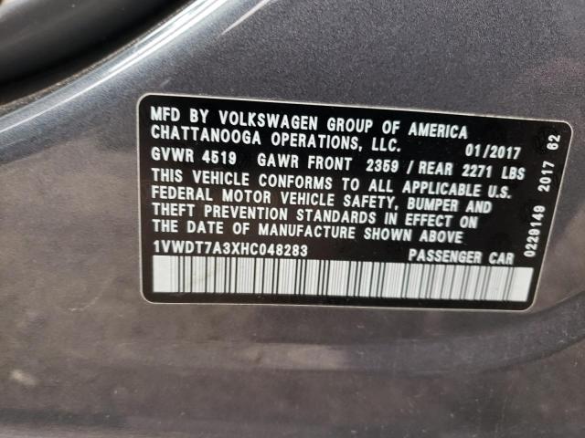 2017 VOLKSWAGEN PASSAT R-L 1VWDT7A3XHC048283