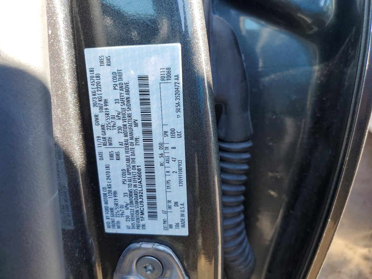 1FMCU9J92LUA56081 FORD ESCAPE 2020