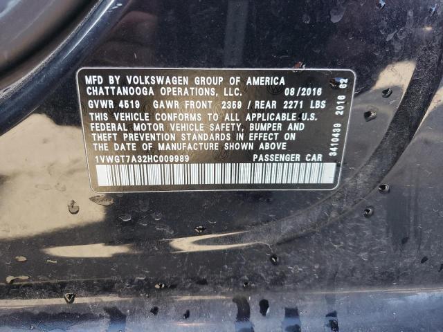 2017 VOLKSWAGEN PASSAT SE 1VWGT7A32HC009989