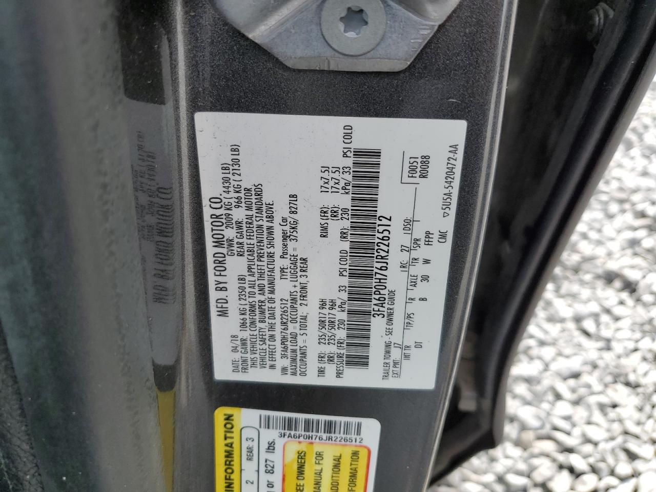 3FA6P0H76JR226512 FORD FUSION 2018