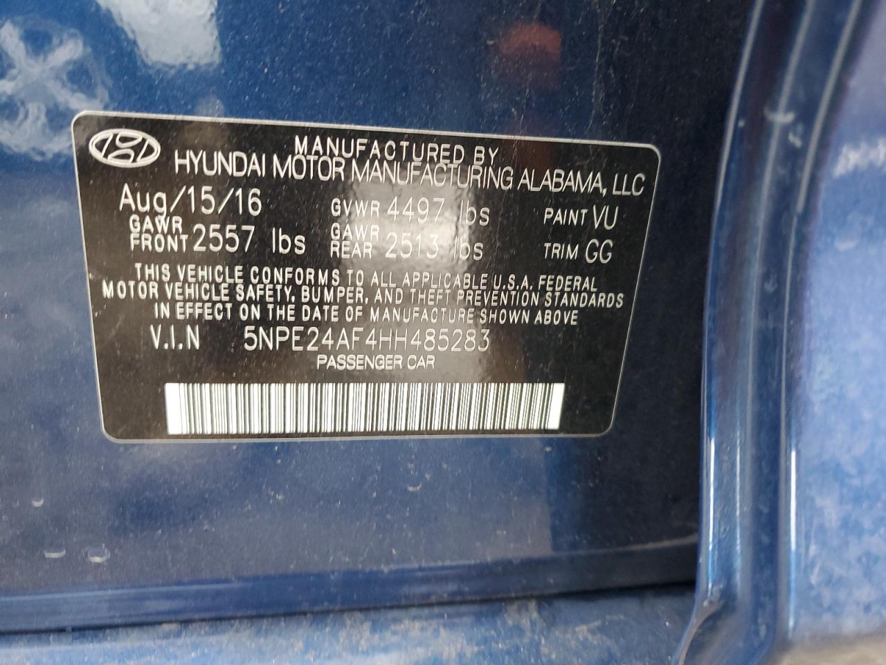 5NPE24AF4HH485283 2017 Hyundai Sonata Se