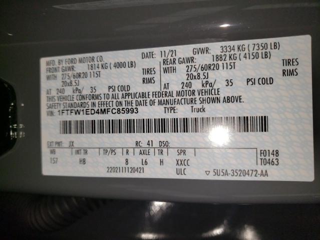 2021 FORD F150 SUPER - 1FTFW1ED4MFC85993