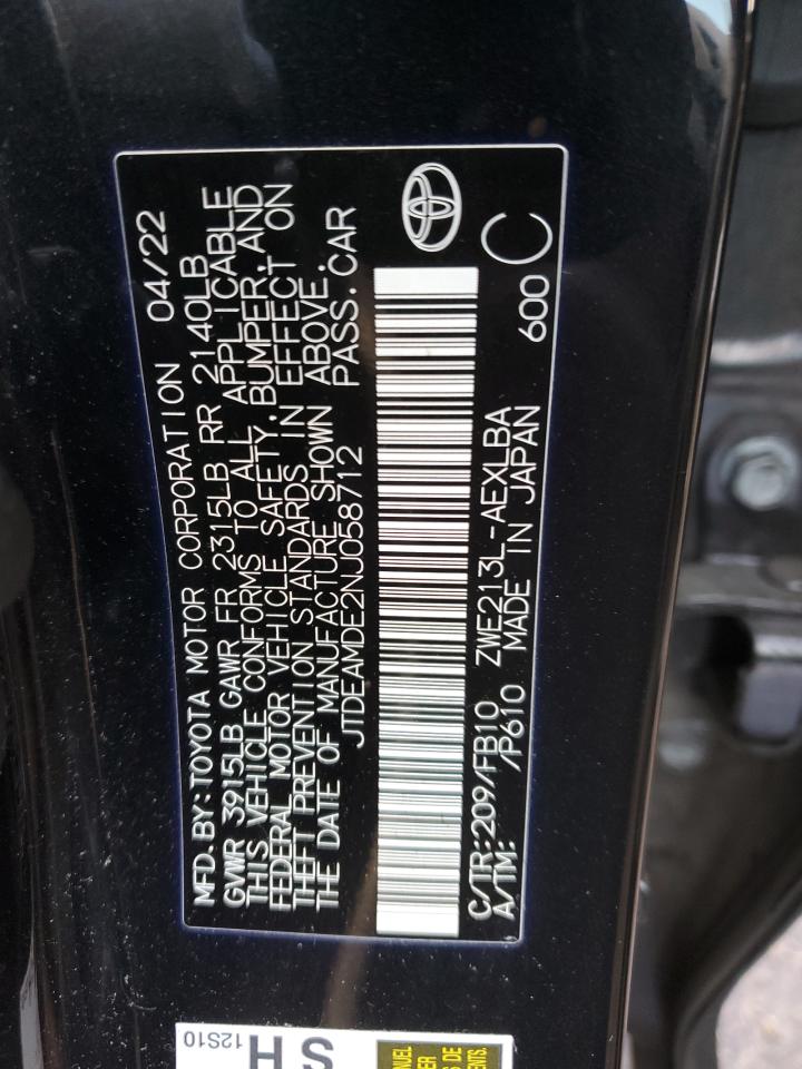 JTDEAMDE2NJ058712 TOYOTA COROLLA 2022