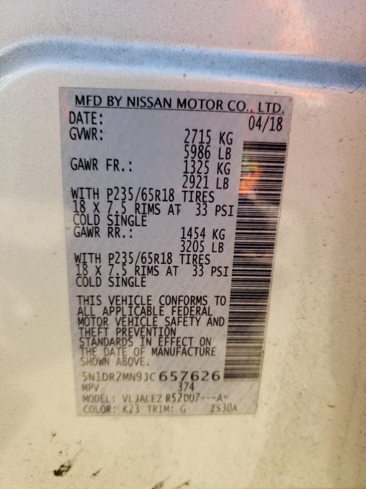 5N1DR2MN9JC657626 NISSAN PATHFINDER 2018