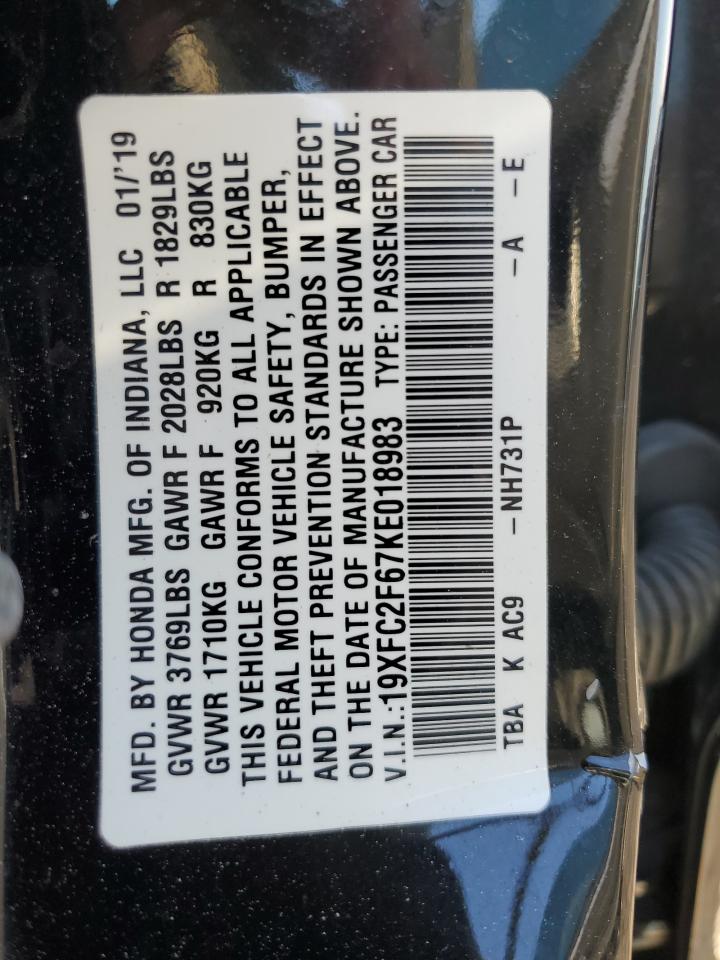 19XFC2F67KE018983 HONDA CIVIC 2019