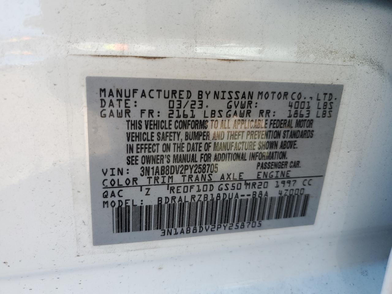 2023 Nissan Sentra Sr vin: 3N1AB8DV2PY258705