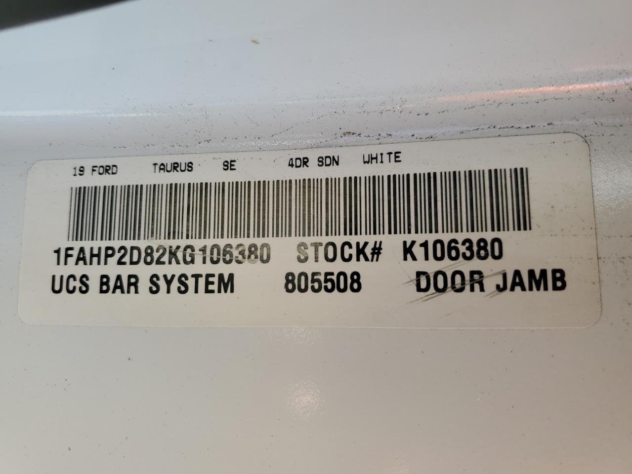 1FAHP2D82KG106380 FORD TAURUS 2019