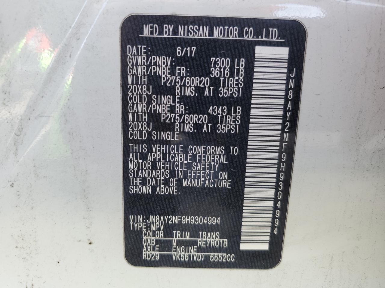 JN8AY2NF9H9304994 NISSAN ARMADA 2017