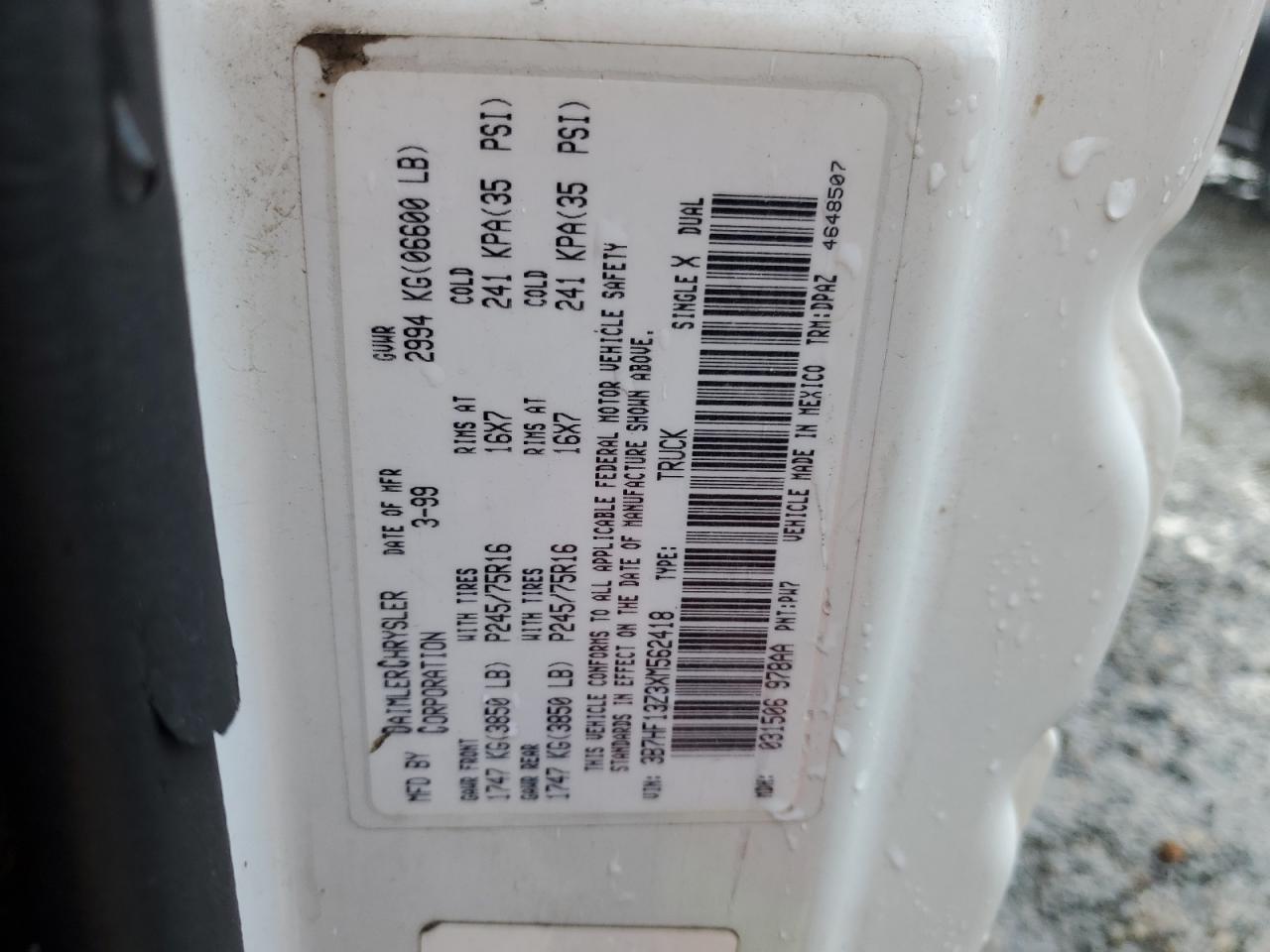 3B7HF13Z3XM562418 1999 Dodge Ram 1500