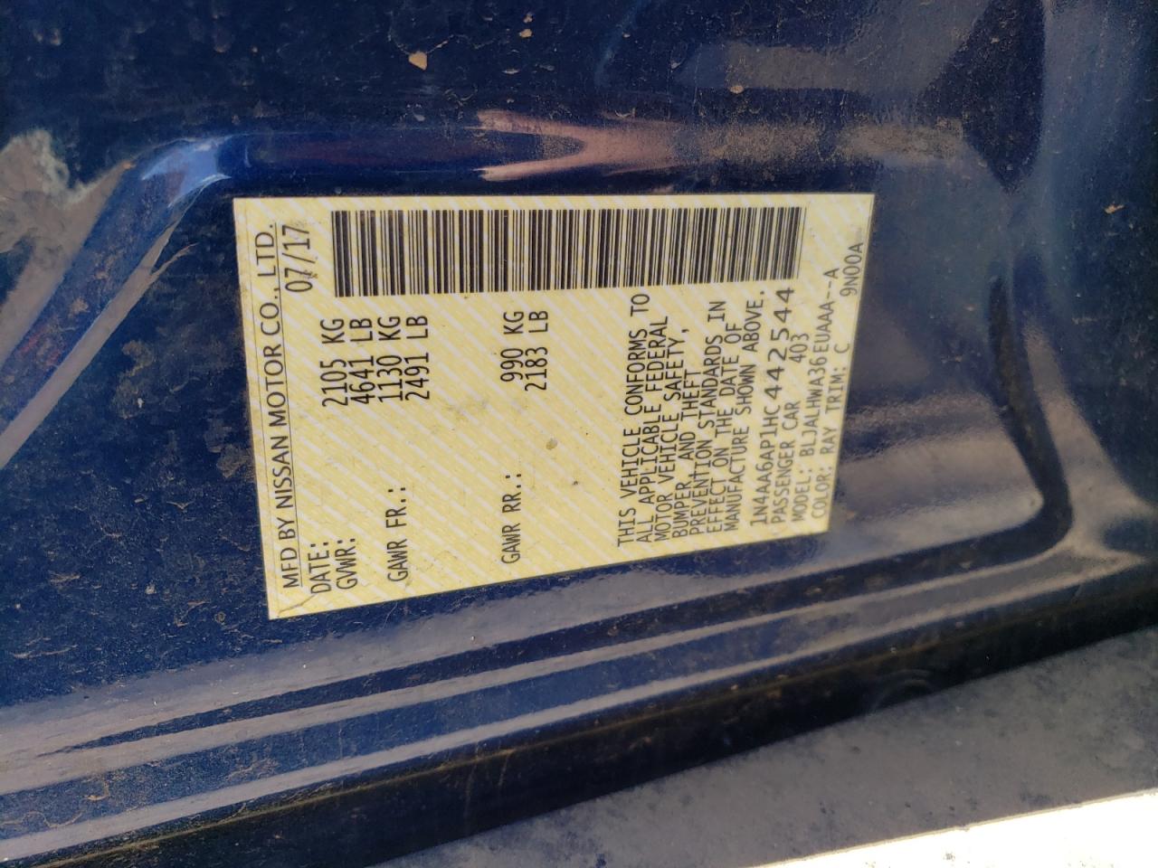1N4AA6AP1HC442544 NISSAN MAXIMA 2017