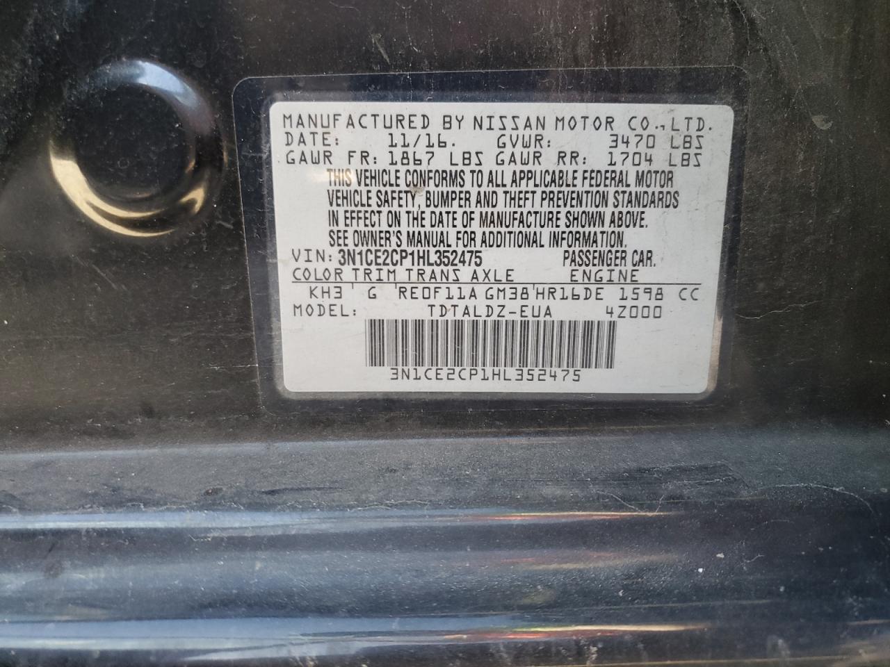 3N1CE2CP1HL352475 NISSAN VERSA 2017