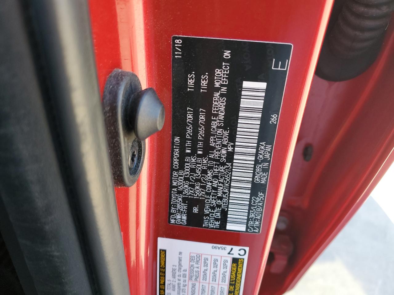 JTEBU5JR1K5652134 TOYOTA 4RUNNER 2019