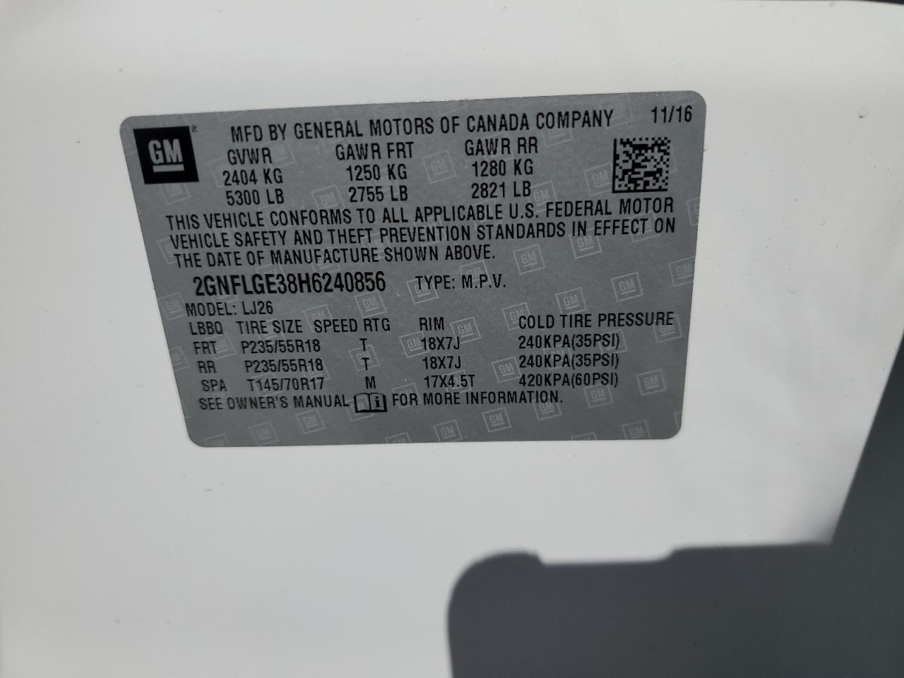 2GNFLGE38H6240856 CHEVROLET EQUINOX 2017