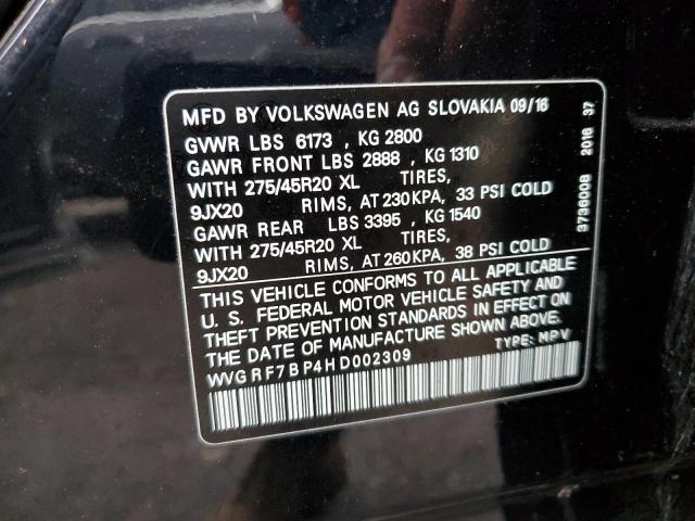 2017 VOLKSWAGEN TOUAREG WO WVGRF7BP4HD002309