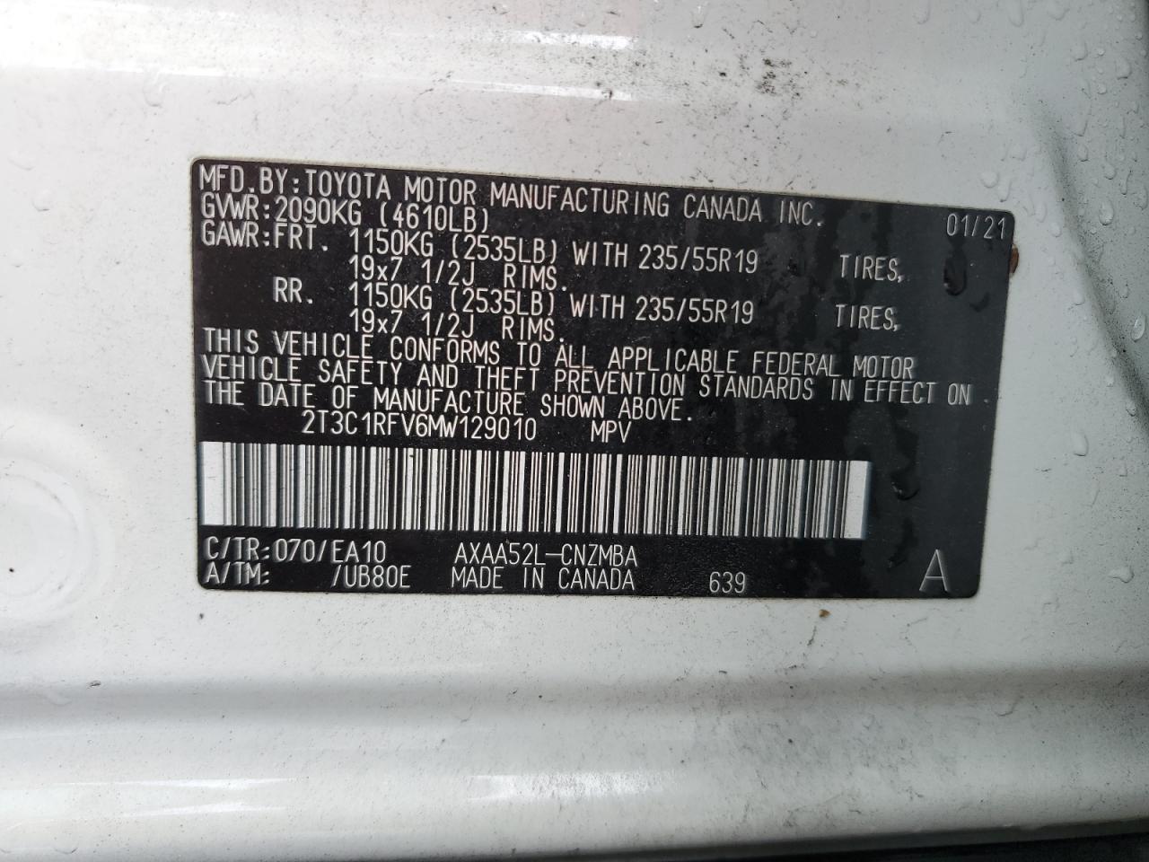 2T3C1RFV6MW129010 TOYOTA RAV4 2021