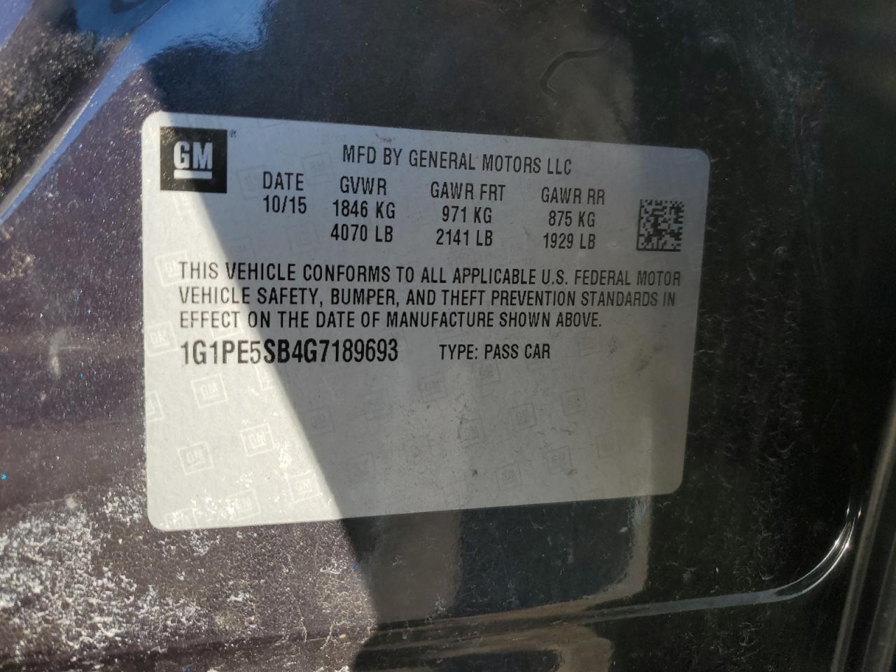 1G1PE5SB4G7189693 CHEVROLET CRUZE 2016