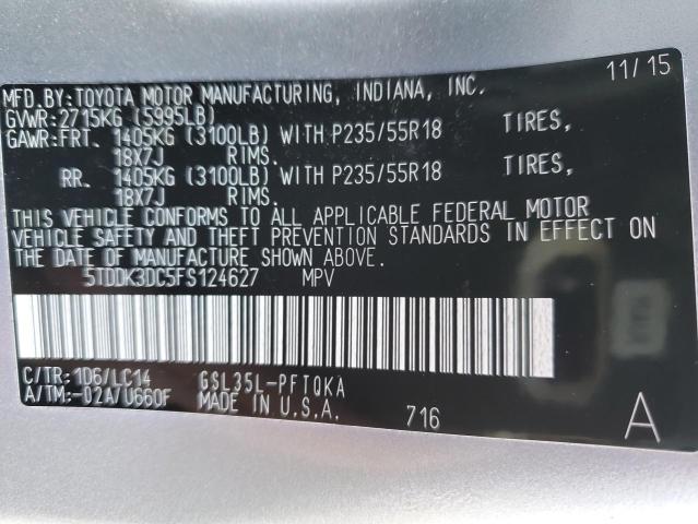 2015 TOYOTA SIENNA XLE 5TDDK3DC5FS124627
