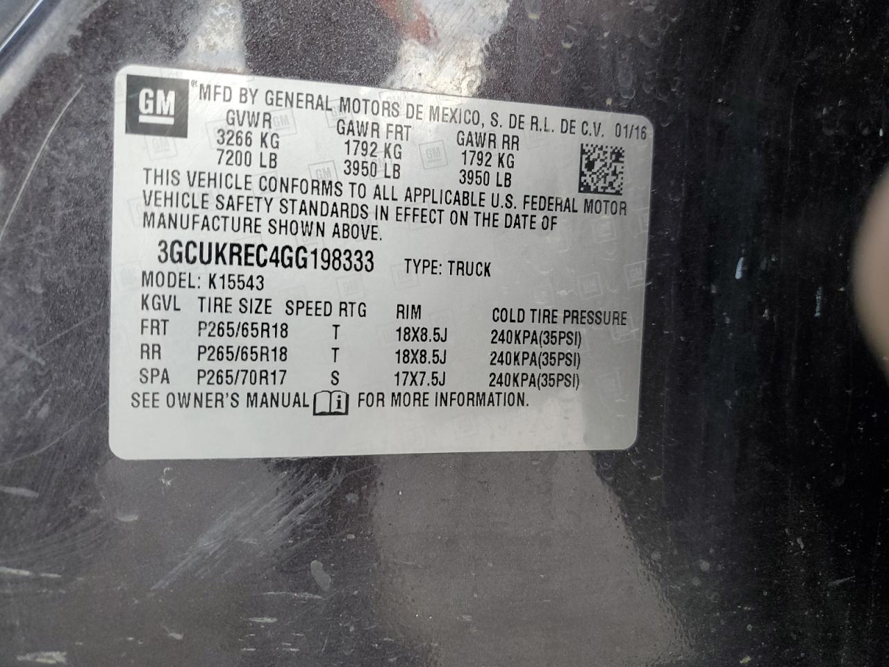 3GCUKREC4GG198333 CHEVROLET ALL Models 2016