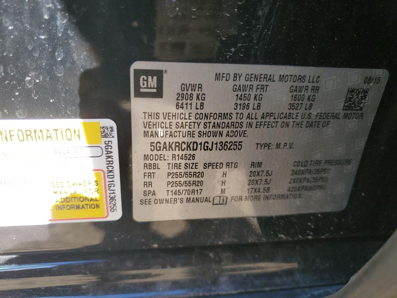 5GAKRCKD1GJ136255 2016 Buick Enclave