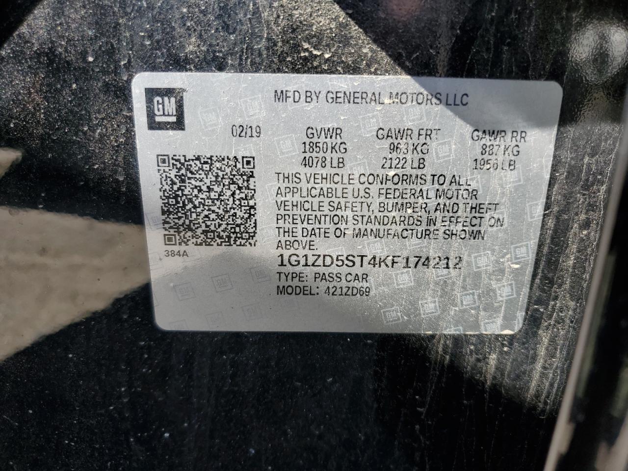 1G1ZD5ST4KF174212 CHEVROLET MALIBU 2019