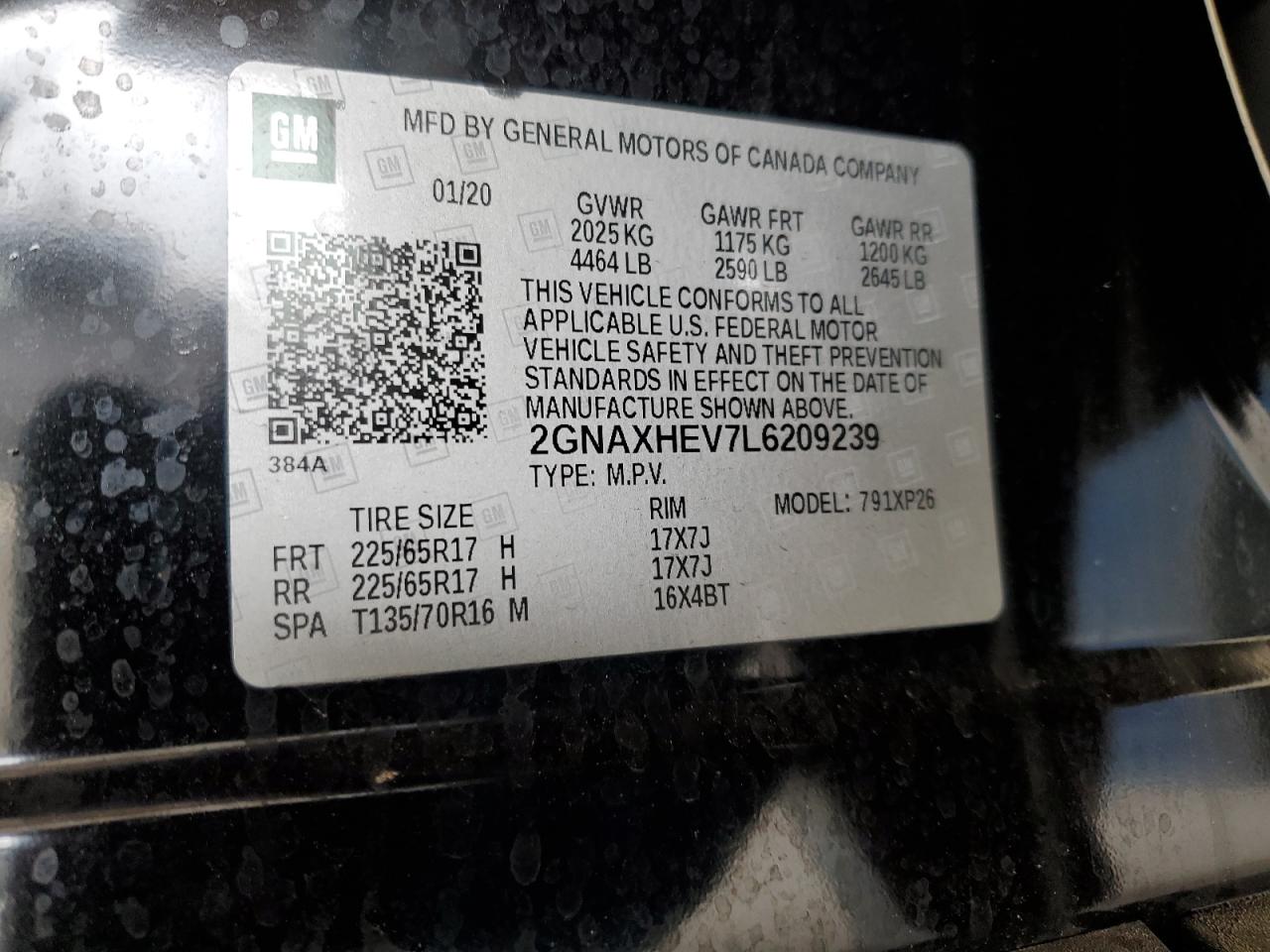 2GNAXHEV7L6209239 CHEVROLET EQUINOX 2020