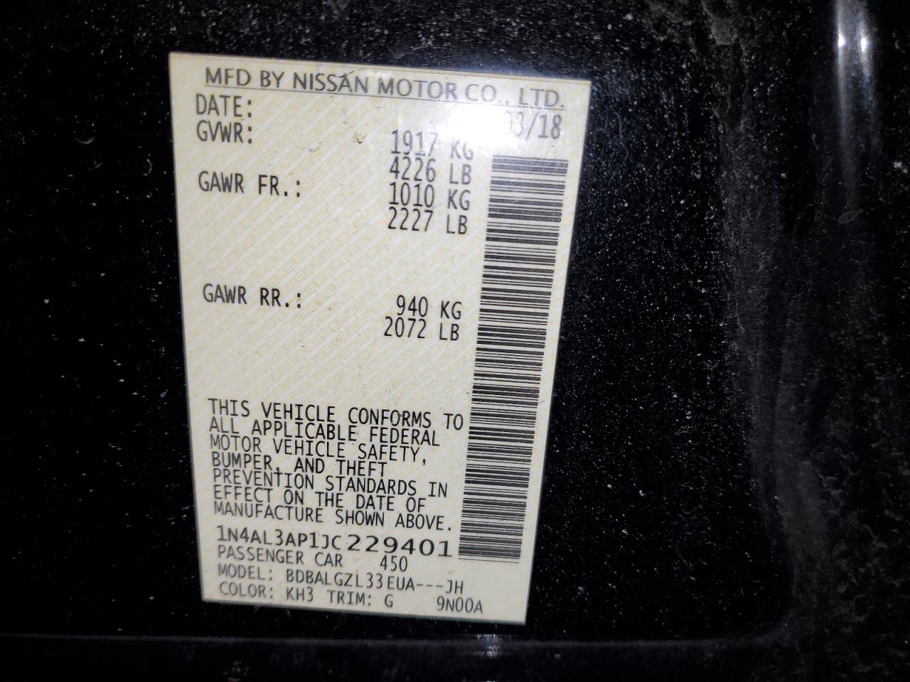 1N4AL3AP1JC229401 NISSAN ALTIMA 2018