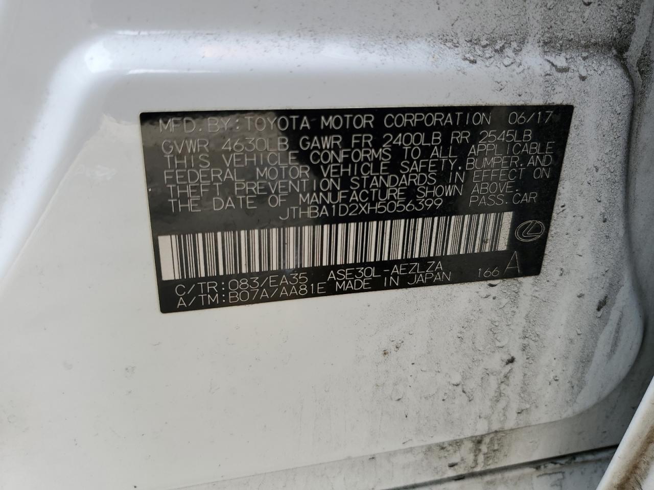 JTHBA1D2XH5056399 2017 Lexus Is 200T