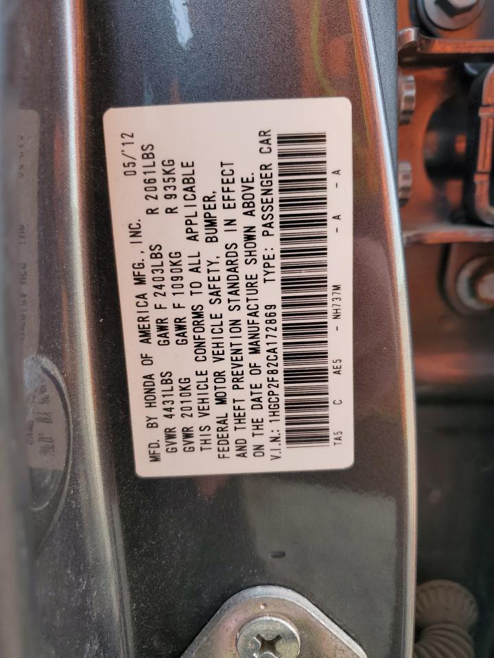 1HGCP2F82CA172869 2012 Honda Accord Exl