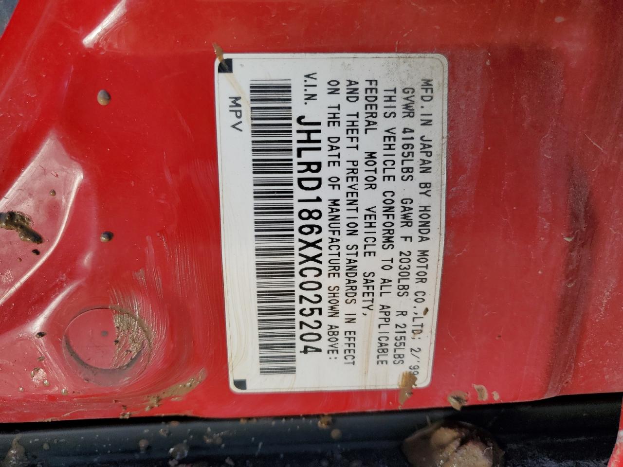 JHLRD186XXC025204 1999 Honda Cr-V Ex