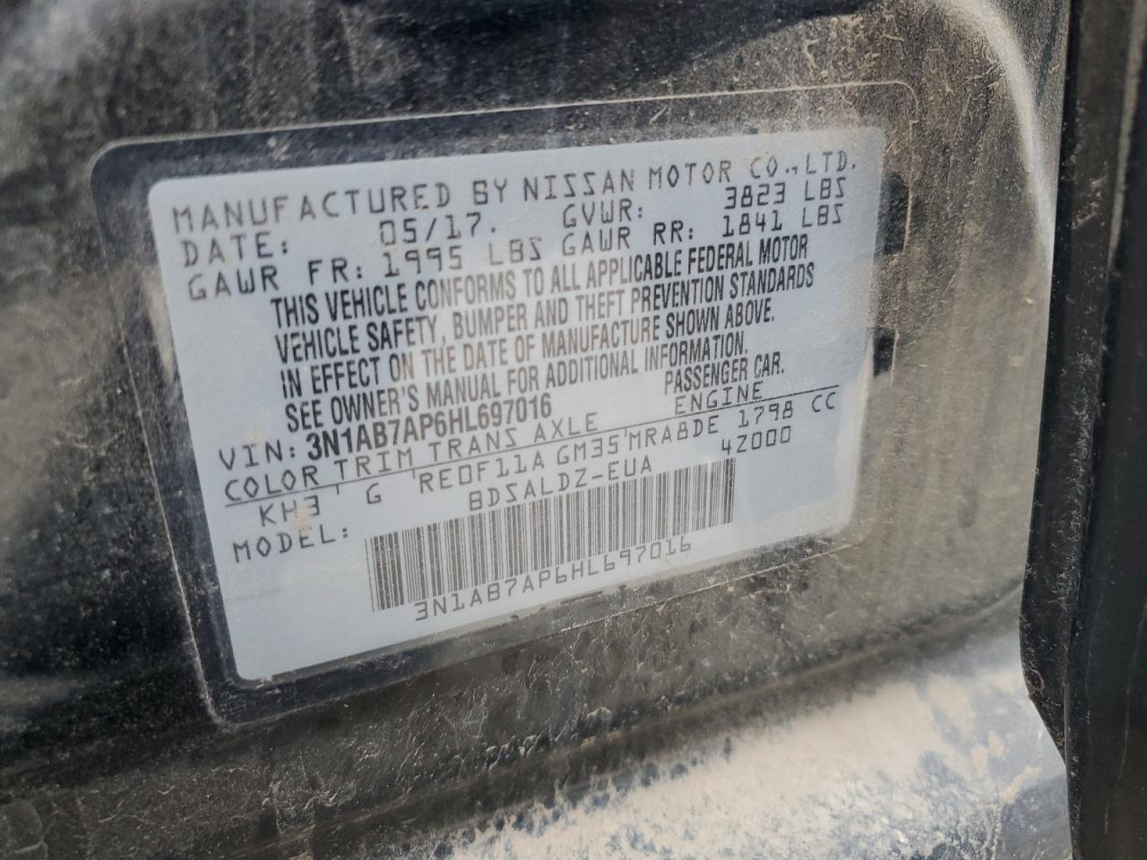 3N1AB7AP6HL697016 NISSAN SENTRA 2017