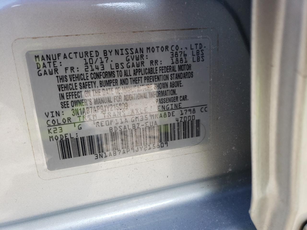 3N1AB7AP9JY215809 NISSAN SENTRA 2018