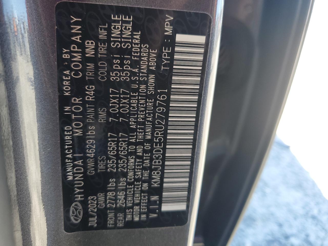 KM8JB3DE5RU279761 2024 Hyundai Tucson Sel