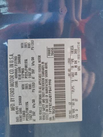 2001 Ford Ranger Super Cab VIN: 1FTYR14U81PB41998 Lot: 43013694