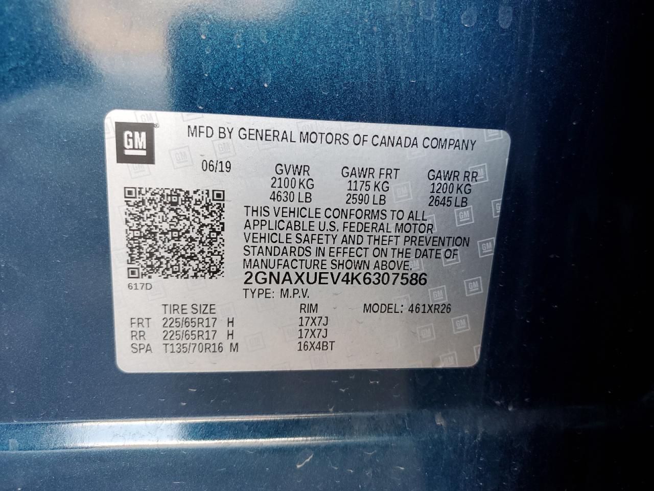 2GNAXUEV4K6307586 CHEVROLET EQUINOX 2019