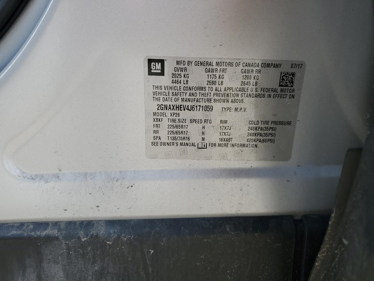 2GNAXHEV4J6171059 CHEVROLET EQUINOX 2018