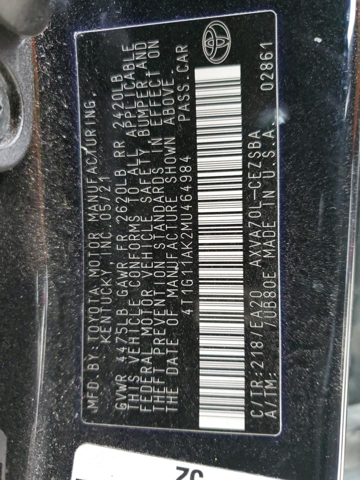 4T1G11AK2MU464984 2021 Toyota Camry Se