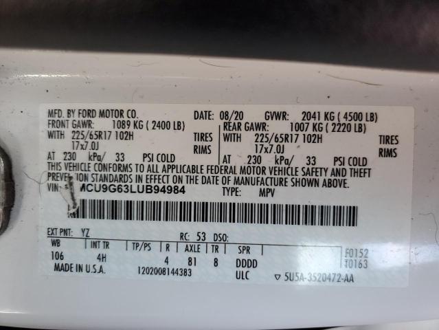 2020 FORD ESCAPE SE 1FMCU9G63LUB94984