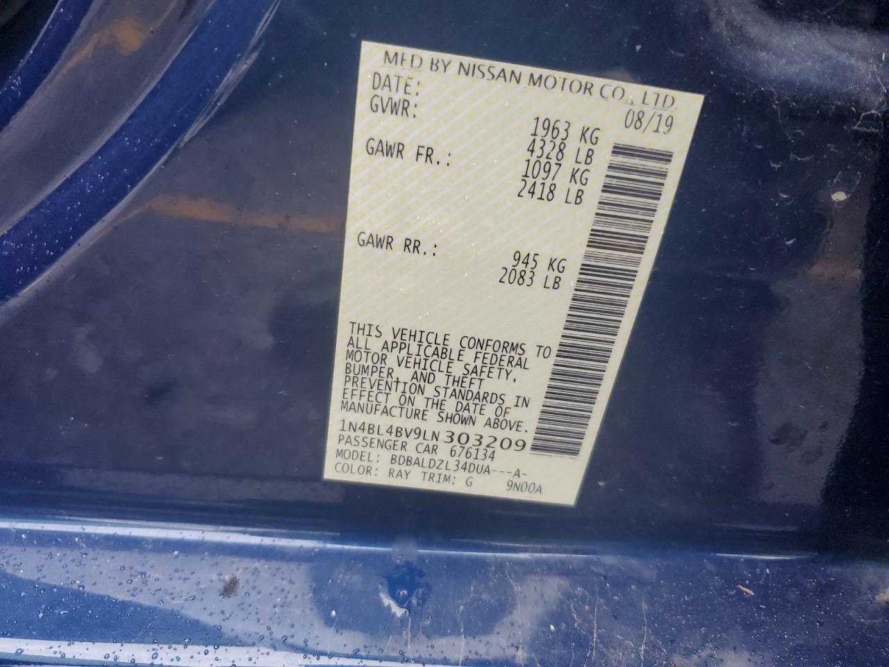 1N4BL4BV9LN303209 NISSAN ALTIMA 2020