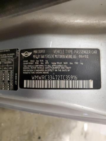 2002 Mini Cooper VIN: WMWRC33472TC35916 Lot: 53473024
