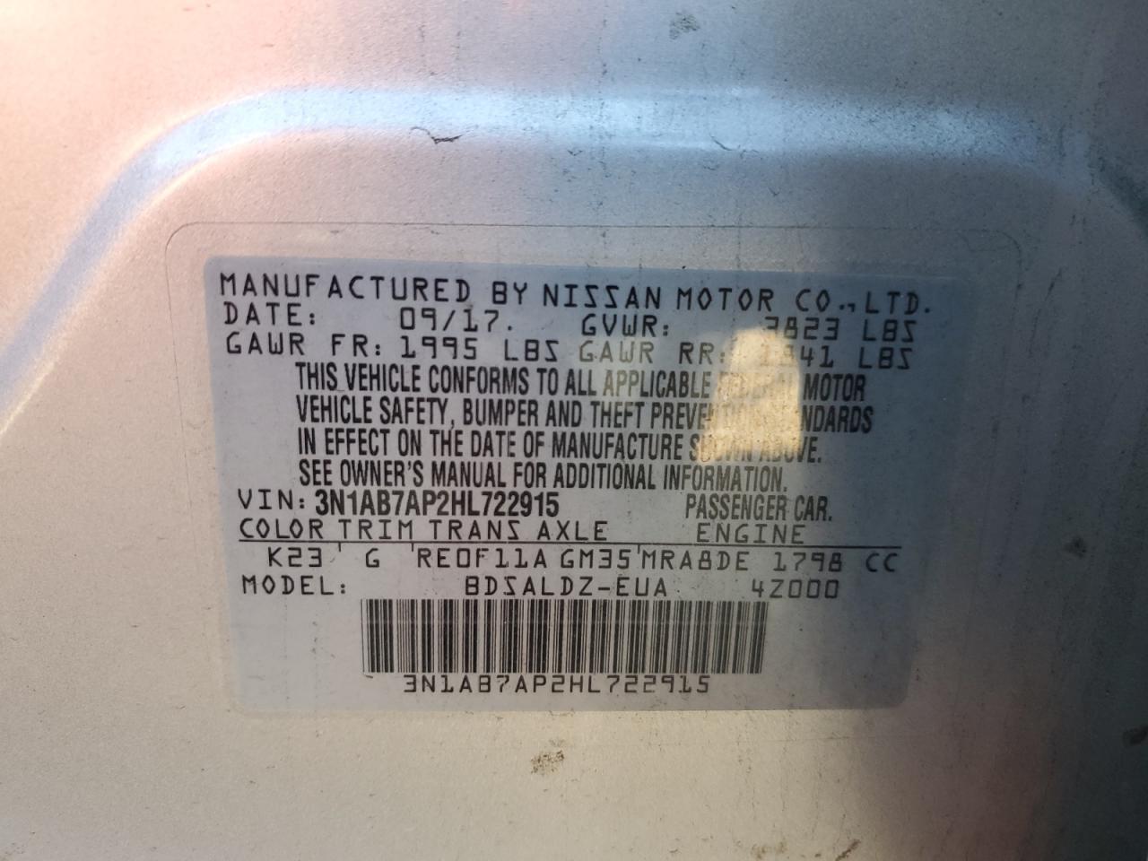 3N1AB7AP2HL722915 NISSAN SENTRA 2017