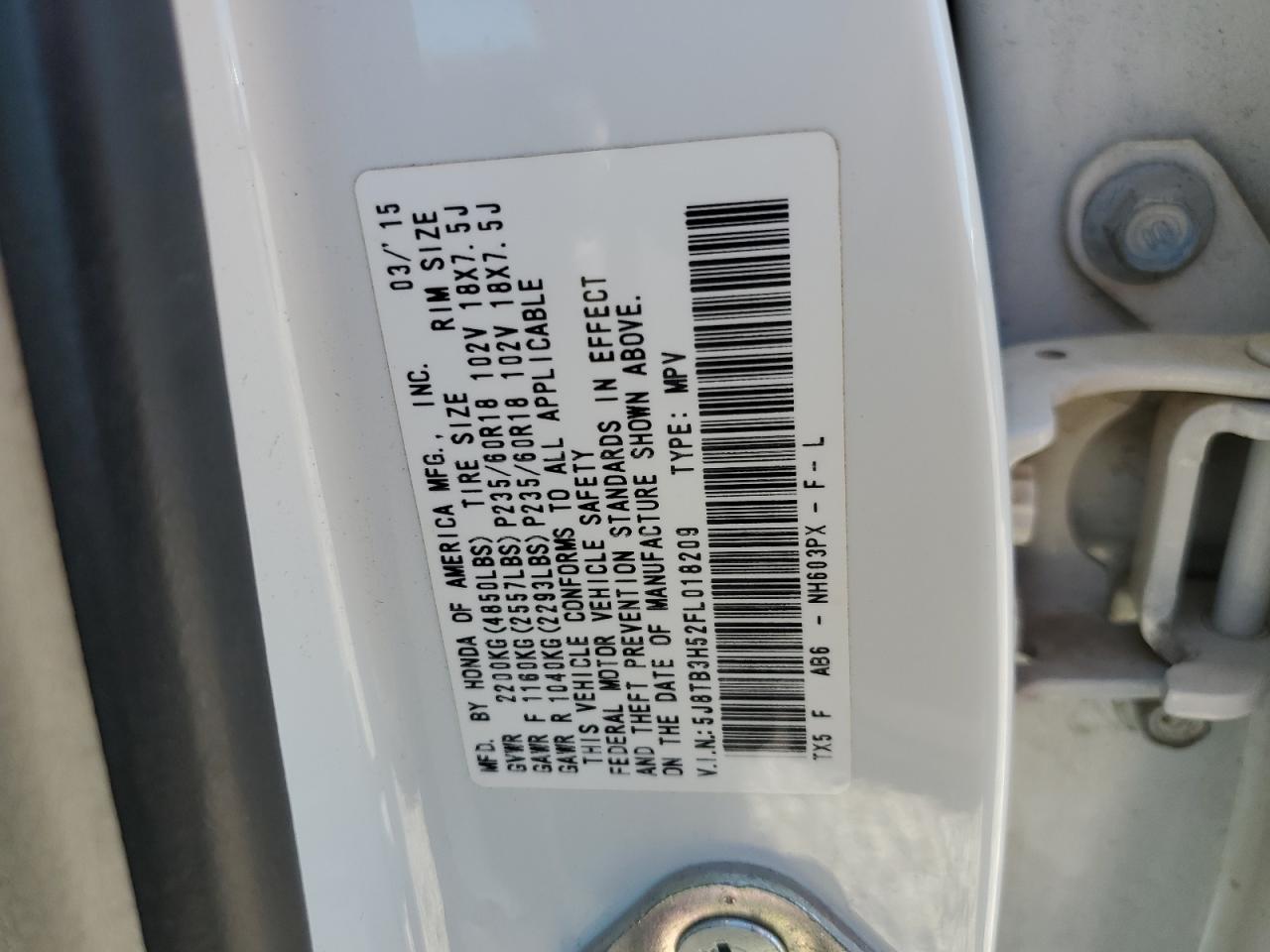 5J8TB3H52FL018209 2015 Acura Rdx Technology