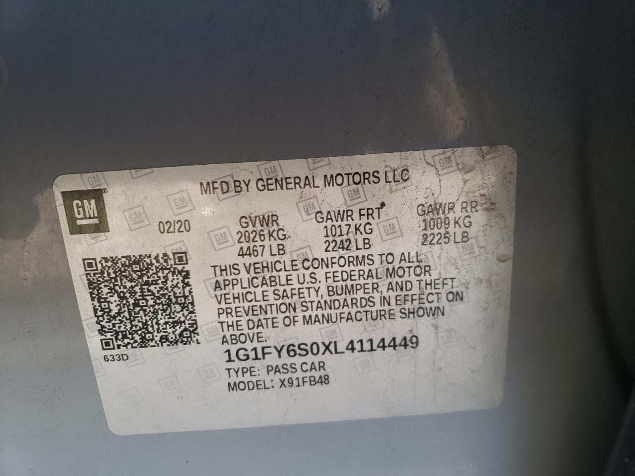 1G1FY6S0XL4114449 CHEVROLET BOLT 2020