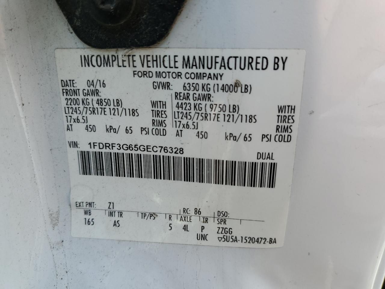 1FDRF3G65GEC76328 FORD F350 2016