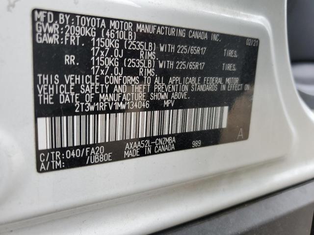 2021 Toyota Rav4 Xle VIN: 2T3W1RFV1MW134046 Lot: 44987314