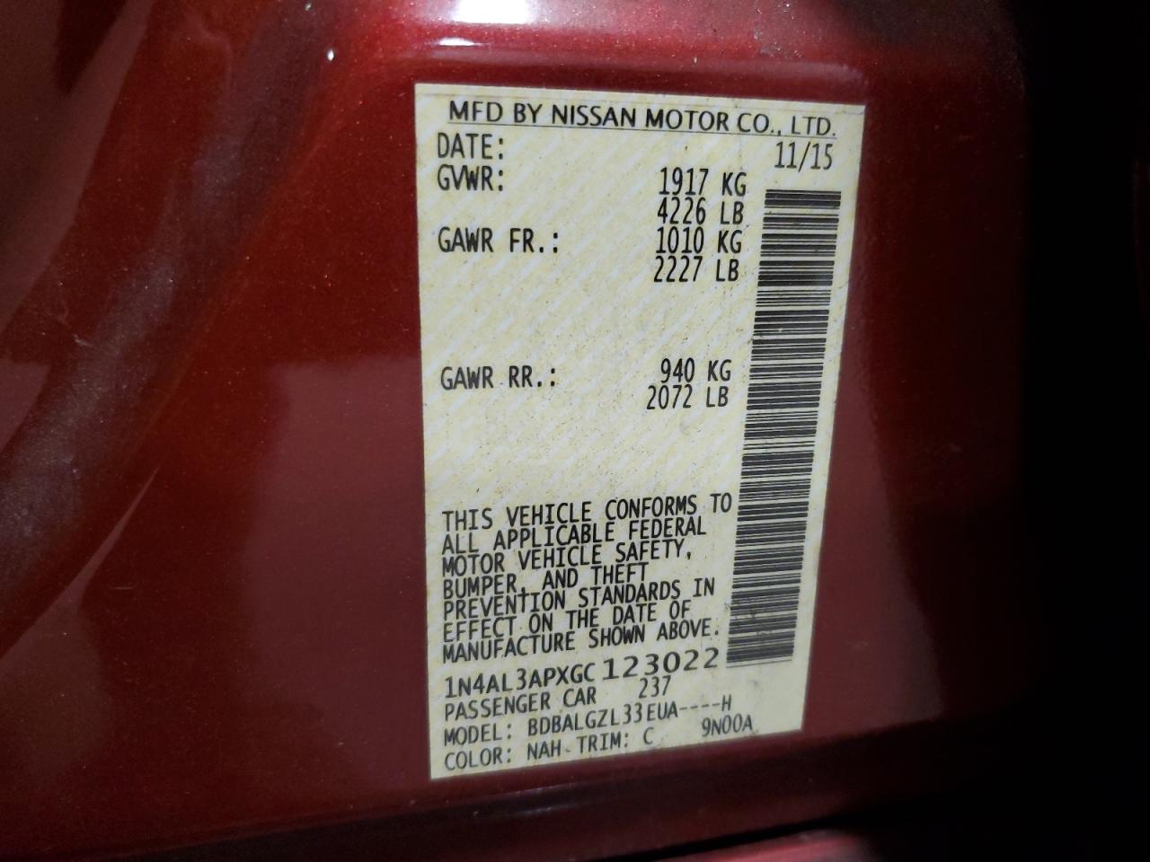 1N4AL3APXGC123022 NISSAN ALTIMA 2016
